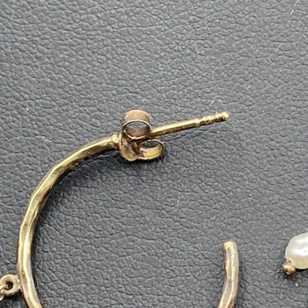 Pearl Hoop Gold Plated Sterling Silver Drop Dangle EARRINGS signed‎ AV